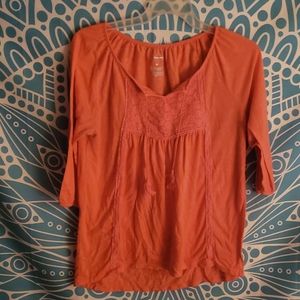 Women's peach drawstring blouse